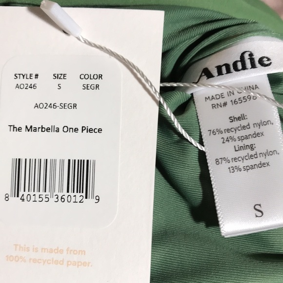 Andie Swim Marbella One Piece Bathing Suit Sea Green S (4-6) NWT High Cut Leg - Picture 5 of 5